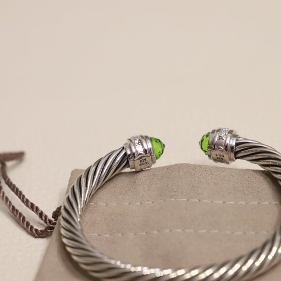 David Yurman Sterling Silver 7mm Classic Cable Bracelet Peridot with Diamonds - Picture 5 of 5